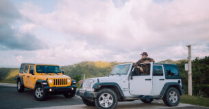 White jeep in countryside puerto rico