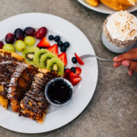 French toasts, fruits and coffee