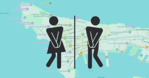 Ilustración del mapa de baños públicos para la SanSe 2026.