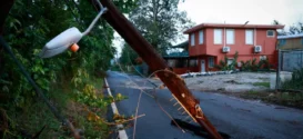 CABO ROJO, PUERTO RICO - SEPTEMBER 20: View of a downed electricity pole on September 20, 2022 in Cabo Rojo, Puerto Rico. Although little damage to the electrical grid was visible, over one million people are still withouth electricity two days after Hurricane Fiona struck this Caribbean nation. (Photo by Jose Jimenez/Getty Images)