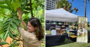 A la izquierda, Marisol Villalobos, CEO de Amasar. A la derecha, negocio Mi Panapén ofreciendo productos en un mercado local. (Suministradas a PlateaPR)