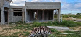 Cement home being built construction in Puerto Rico - stock photo