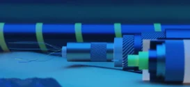 Submarine cable, power cable high voltage in the seabed. 3d render. - stock photo