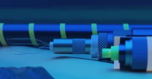 Submarine cable, power cable high voltage in the seabed. 3d render. - stock photo