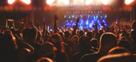 Concert Crowd Arms Raised, Audience Cheering, Live Music Event