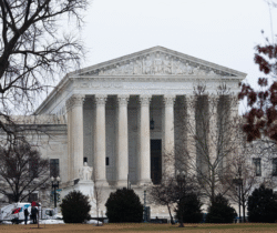 WASHINGTON, DC - FEBRUARY 20: The US Supreme Court as seen through a camera viewfinder on February 20, 2026 in Washington, DC. The Supreme Court struck down the legality of President Trump's tariffs in a 6-3 ruling. (Photo by Aaron Schwartz/Getty Images)